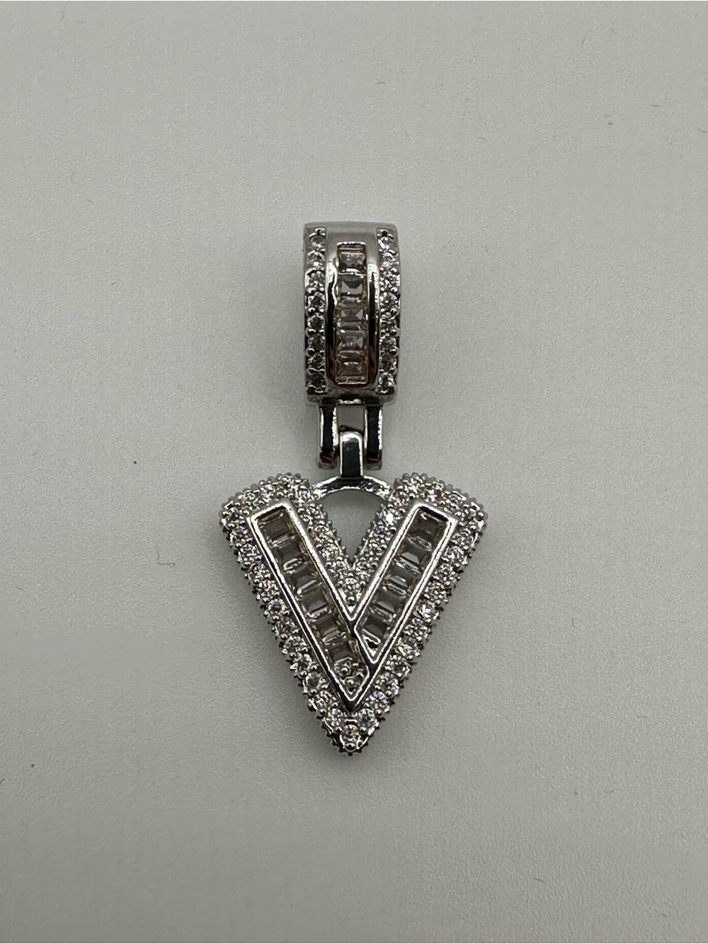 Silver-tone Crystal V Pendant Charm - Women's Jewelry